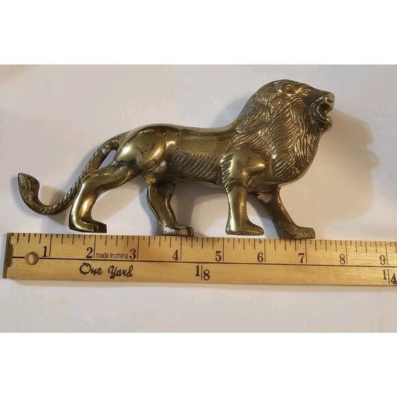 Solid BRASS Roaring Prowling Hungry LION Mid-century Vintage 9 Inches - Picture 8 of 8